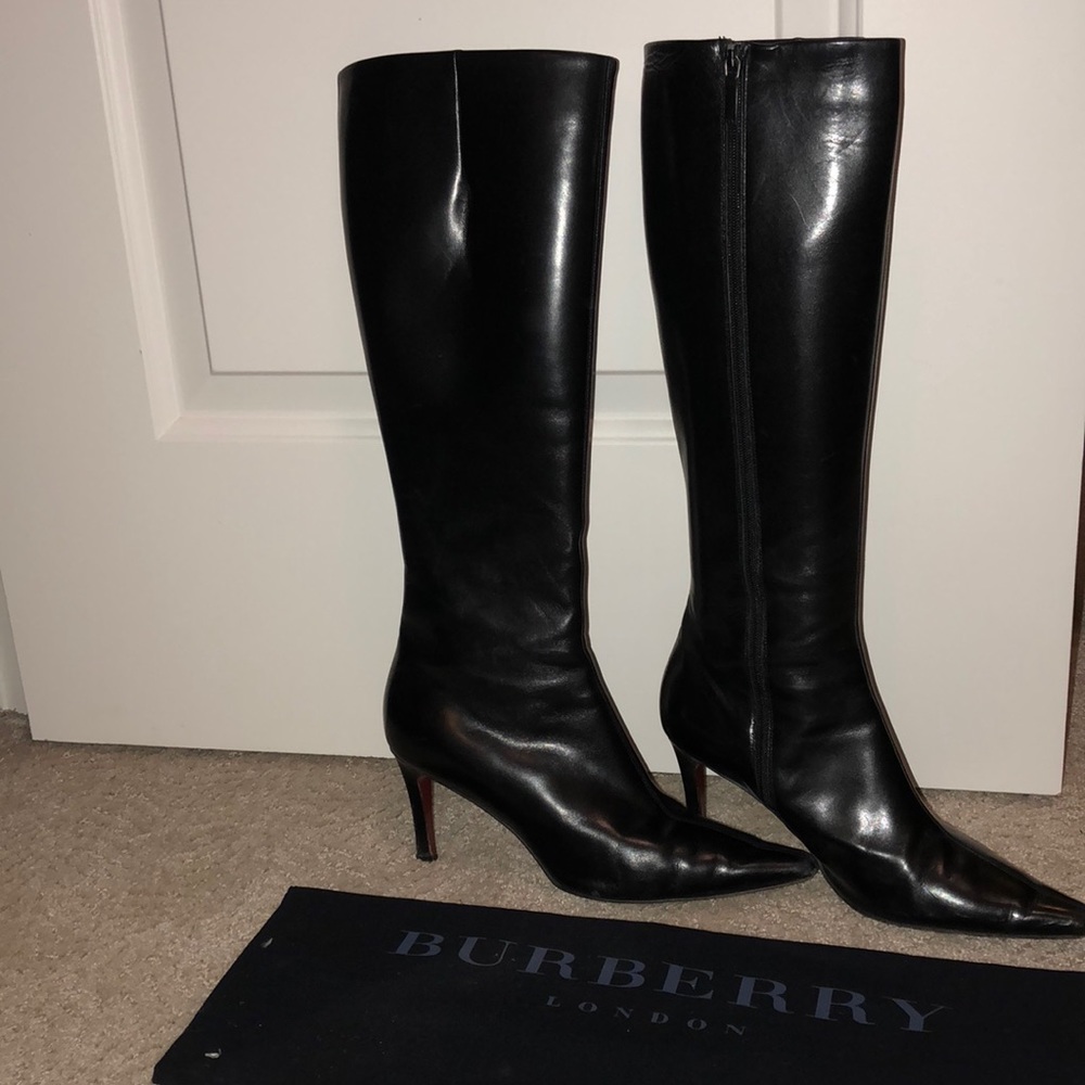 Women’s black leather high heel boots